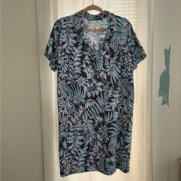 Lilly Pulitzer Dune Dress UPF 50+; Blue Tropical Floral Print - Picture 2 of 7